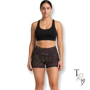Peachy Athletic NWT Neon Splatter High-Rise Workout Booty Shorts Size Medium